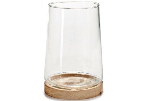 Скляний свічник ARTE REGAL на дерев'яній підставці, маленький, 13x13x19 см (88363) - фото 1