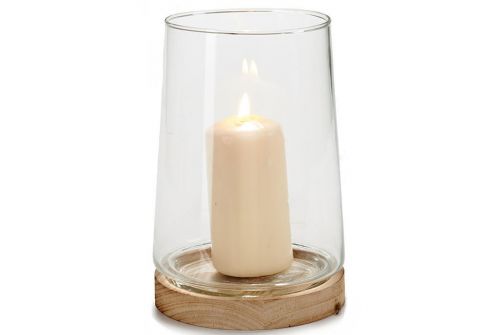Скляний свічник ARTE REGAL на дерев'яній підставці, маленький, 13x13x19 см (88363) - фото 2