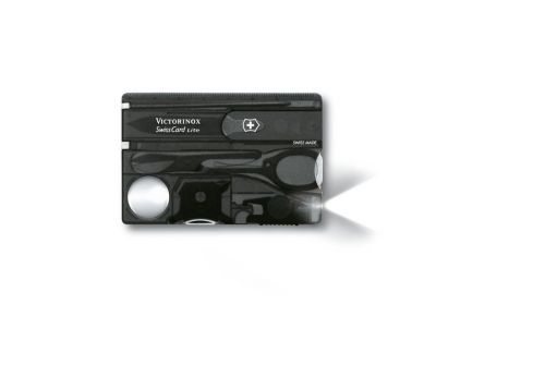 Мультитул VICTORINOX SWISSCARD LITE, 82х54х4 мм, 12 предметов, черный прозрачный, LED, блистер (Vx07333.T3B1) - фото 1