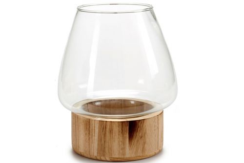 Скляний свічник ARTE REGAL на дерев'яній підставці, великий, 17x17x20 см (88361) - фото 1
