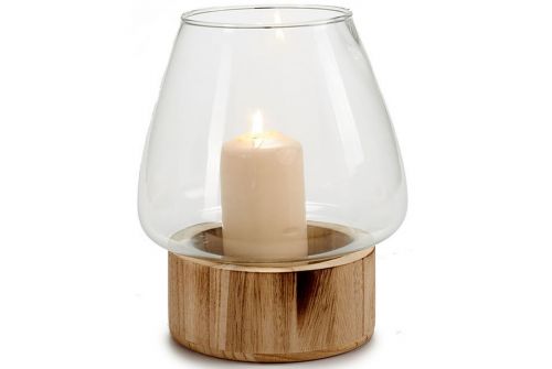 Скляний свічник ARTE REGAL на дерев'яній підставці, великий, 17x17x20 см (88361) - фото 2