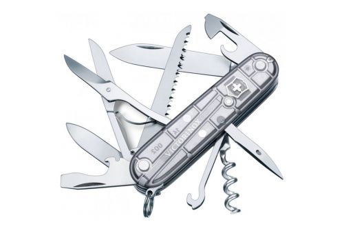 Многофункциональный нож VICTORINOX HUNTSMAN, 91 мм, 15 предметов, серебристый прозрачный, блистер (Vx13713.T7B1) - фото 1