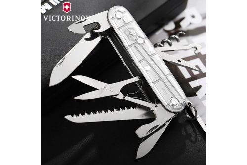Многофункциональный нож VICTORINOX HUNTSMAN, 91 мм, 15 предметов, серебристый прозрачный, блистер (Vx13713.T7B1) - фото 2