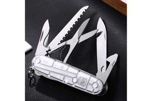 Многофункциональный нож VICTORINOX HUNTSMAN, 91 мм, 15 предметов, серебристый прозрачный, блистер (Vx13713.T7B1) - фото 5