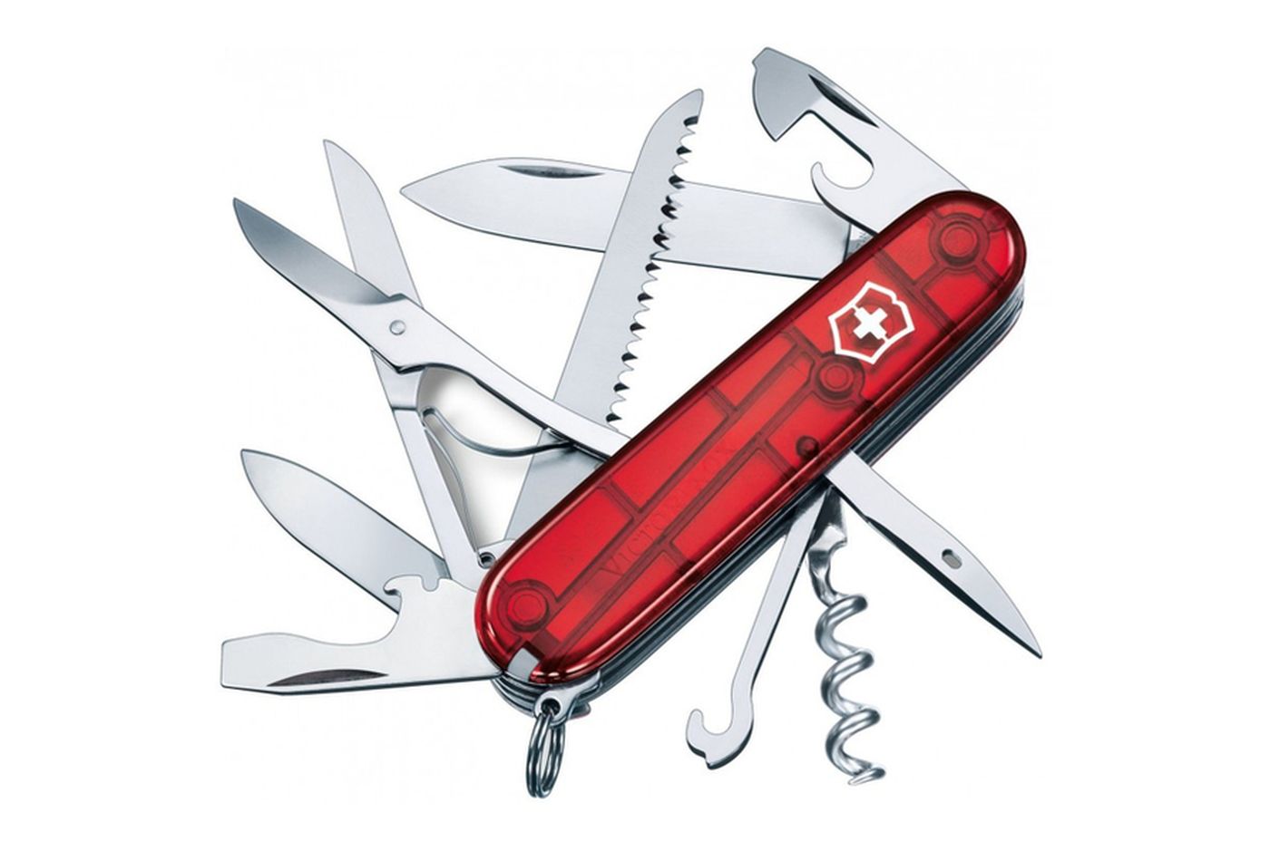 Многофункциональный нож VICTORINOX HUNTSMAN, 91 мм, 15 предметов, красный прозрачный, блистер (Vx13713.TB1) thumb 1