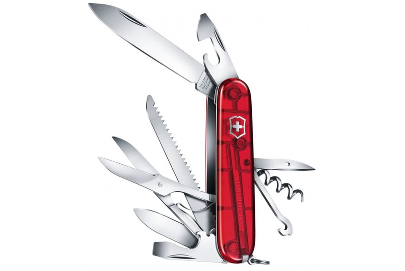 Многофункциональный нож VICTORINOX HUNTSMAN, 91 мм, 15 предметов, красный прозрачный, блистер (Vx13713.TB1) thumb 2